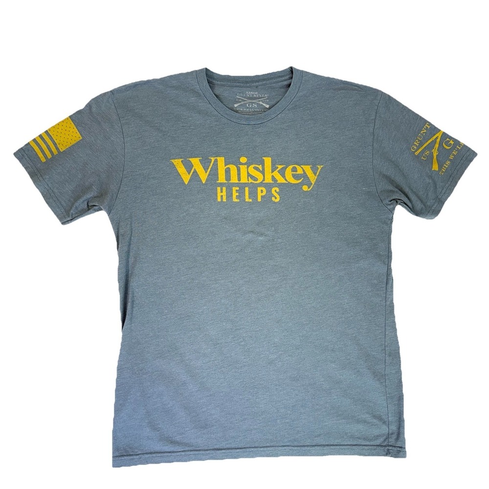 Grunt Style Whiskey Helps Graphic T Shirt Men's Large Blue Patriotic USA Flag
